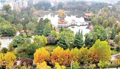 碧水涵秋 景色怡人深秋時節，城市中心公園內秋色怡人。各種顏色交融在一起，構成一幅美麗畫卷。圖為10月31日拍攝的城市中心公園秋景。